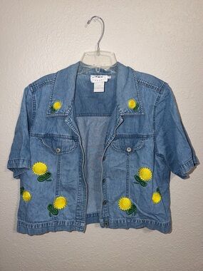 Vintage cropped jean jacket with embroidered sunflowers